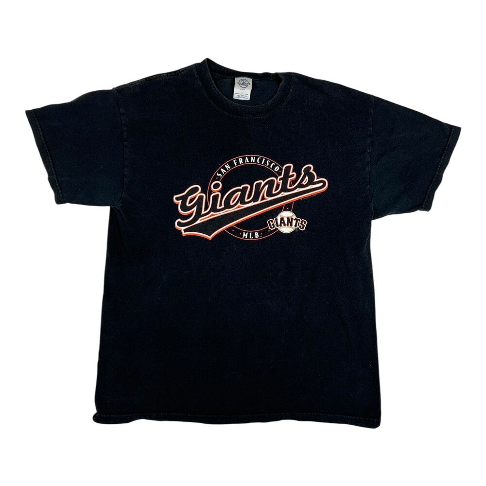 Vintage San Francisco Giants T-Shirt Size Large Black Script Spell Out Y2K